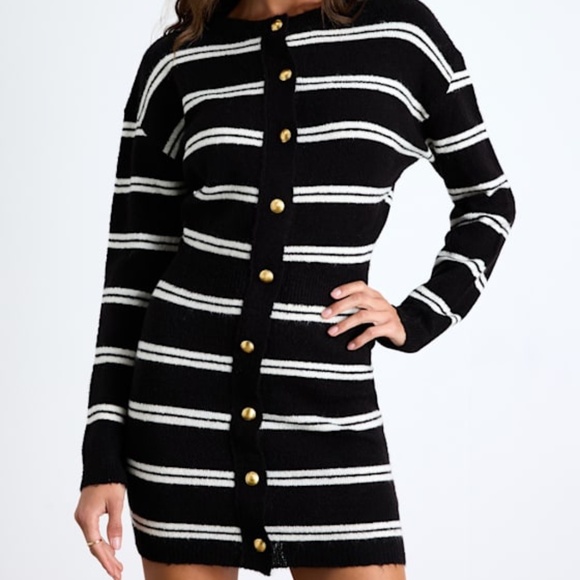Lulus Maudie Black And White Striped Sweater Mini Dress - Size L - Picture 1 of 1
